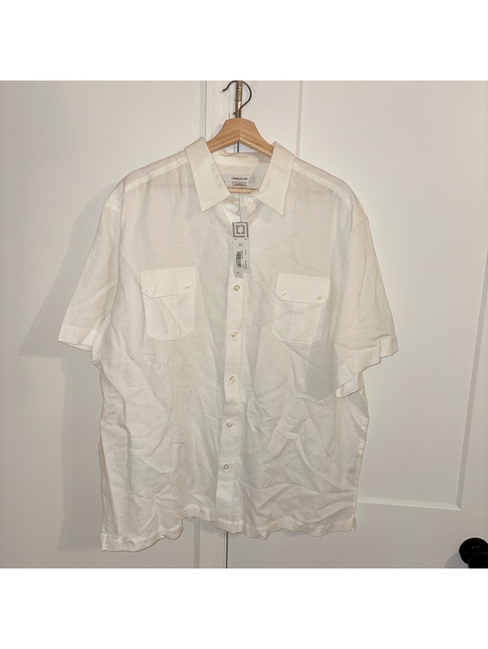 Claiborne NEW 58% Linen men's XL white short sleeve linen blend button front
